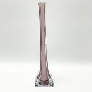 Vintage Amethyst Art Glass Bud Vase 12" Tall Square Base Mid Century Modern